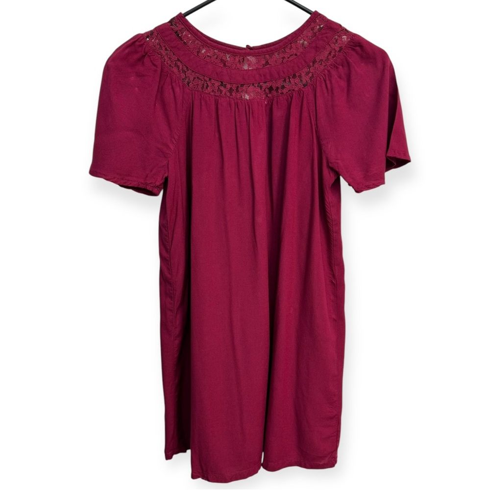 Old Navy Burgundy Babydoll Dress with Puff Sleeves